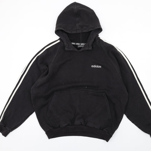 adidas Womens Black Cotton Pullover Hoodie Size 16 Pullover - Stripe Sleeve Detail