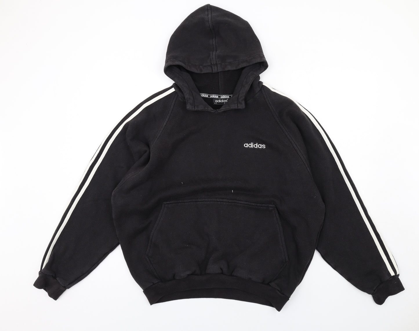 adidas Womens Black Cotton Pullover Hoodie Size 16 Pullover - Stripe Sleeve Detail