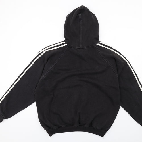 adidas Womens Black Cotton Pullover Hoodie Size 16 Pullover - Stripe Sleeve Detail