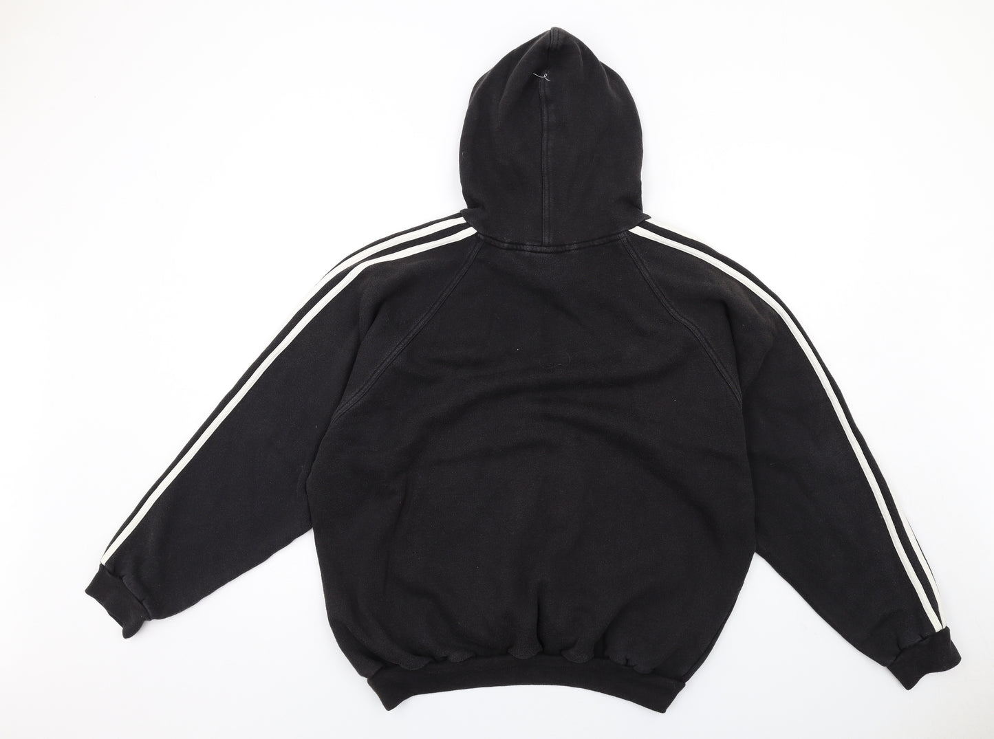 adidas Womens Black Cotton Pullover Hoodie Size 16 Pullover - Stripe Sleeve Detail