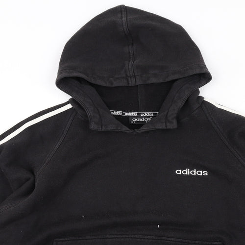 adidas Womens Black Cotton Pullover Hoodie Size 16 Pullover - Stripe Sleeve Detail