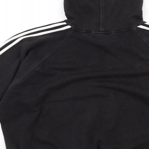adidas Womens Black Cotton Pullover Hoodie Size 16 Pullover - Stripe Sleeve Detail