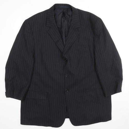 Smithy Mens Black Striped Wool Jacket Suit Jacket Size 48 Regular
