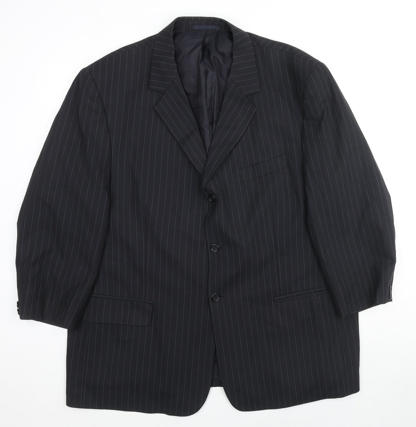 Smithy Mens Black Striped Wool Jacket Suit Jacket Size 48 Regular