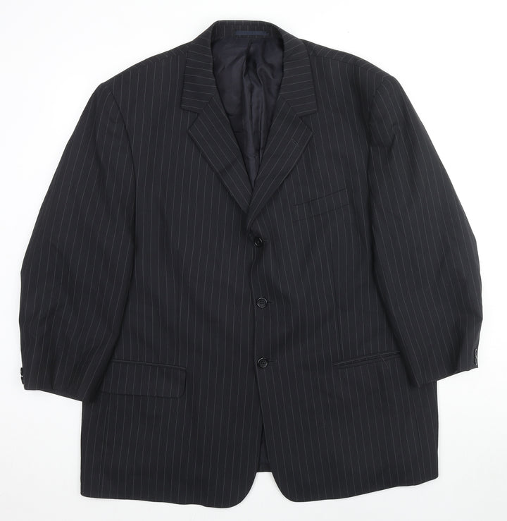 Smithy Mens Black Striped Wool Jacket Suit Jacket Size 48 Regular
