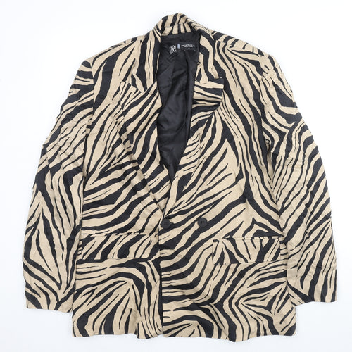 Zara Womens Beige Animal Print Jacket Blazer Size XS Button - Zebra Print