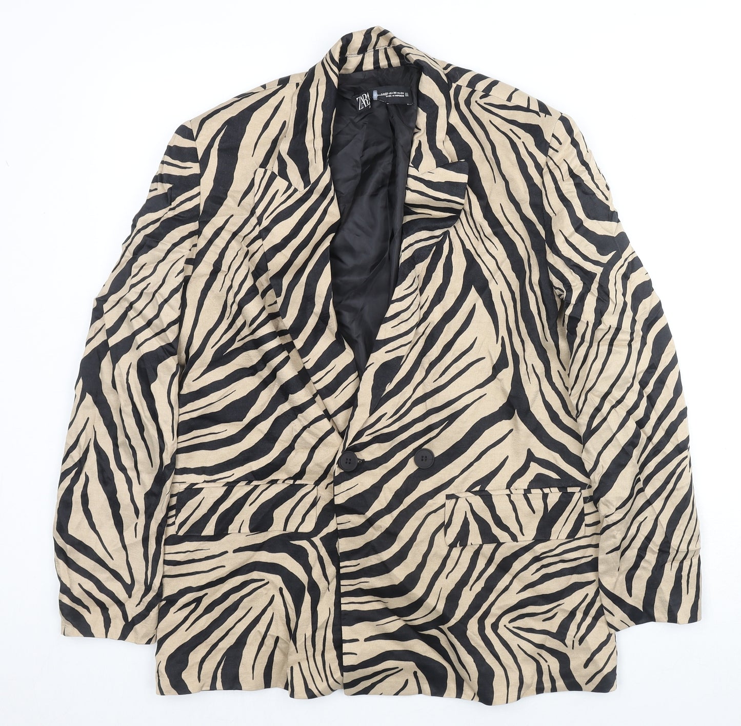 Zara Womens Beige Animal Print Jacket Blazer Size XS Button - Zebra Print