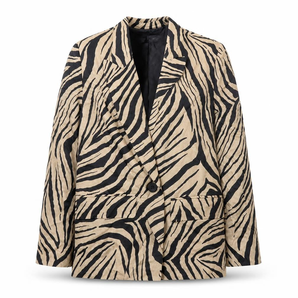 Zara Womens Beige Animal Print Jacket Blazer Size XS Button - Zebra Print