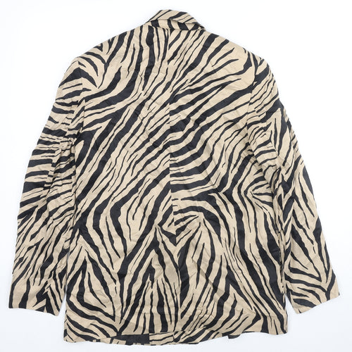 Zara Womens Beige Animal Print Jacket Blazer Size XS Button - Zebra Print