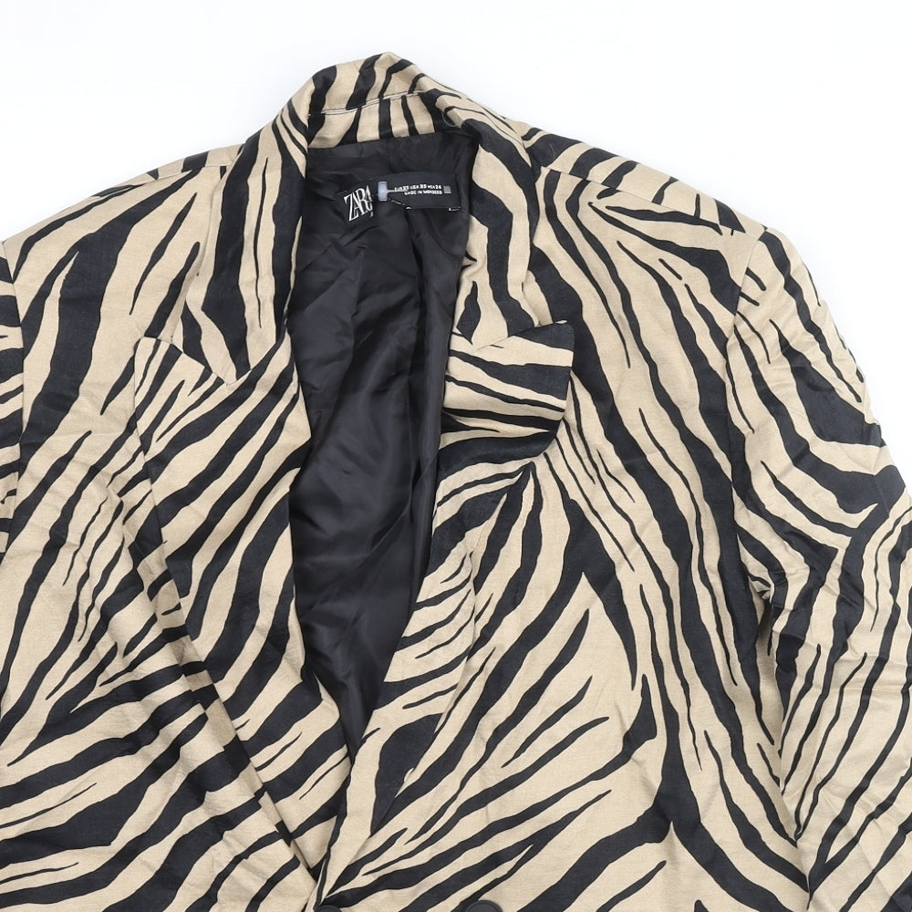 Zara Womens Beige Animal Print Jacket Blazer Size XS Button - Zebra Print