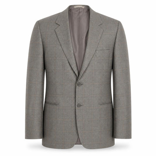 Front view of Terylene men’s grey check polyester jacket suit jacket, size 36, regular
