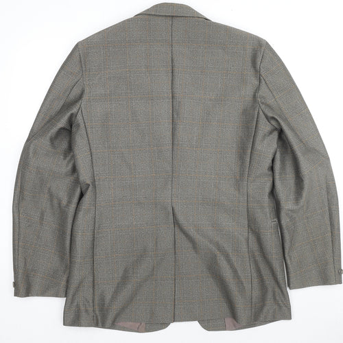Terylene Mens Grey Check Polyester Jacket Suit Jacket Size 36 Regular