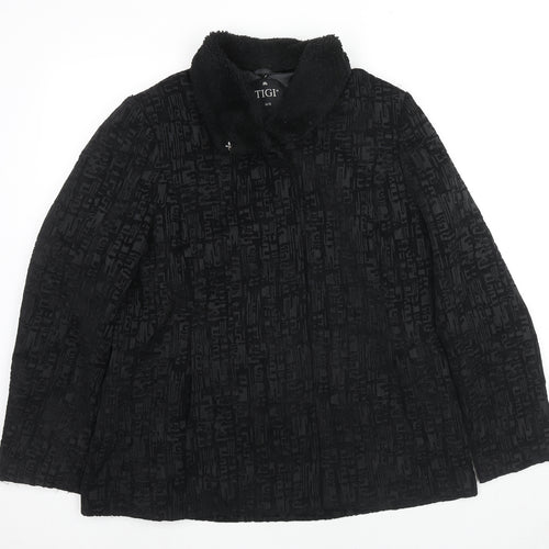 TIGI Womens Black Geometric Jacket Size 14 Button - Size 14-16