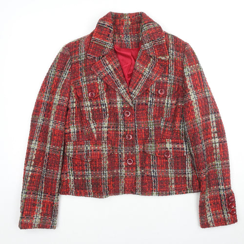Just B Womens Red Geometric Jacket Size 16 Button