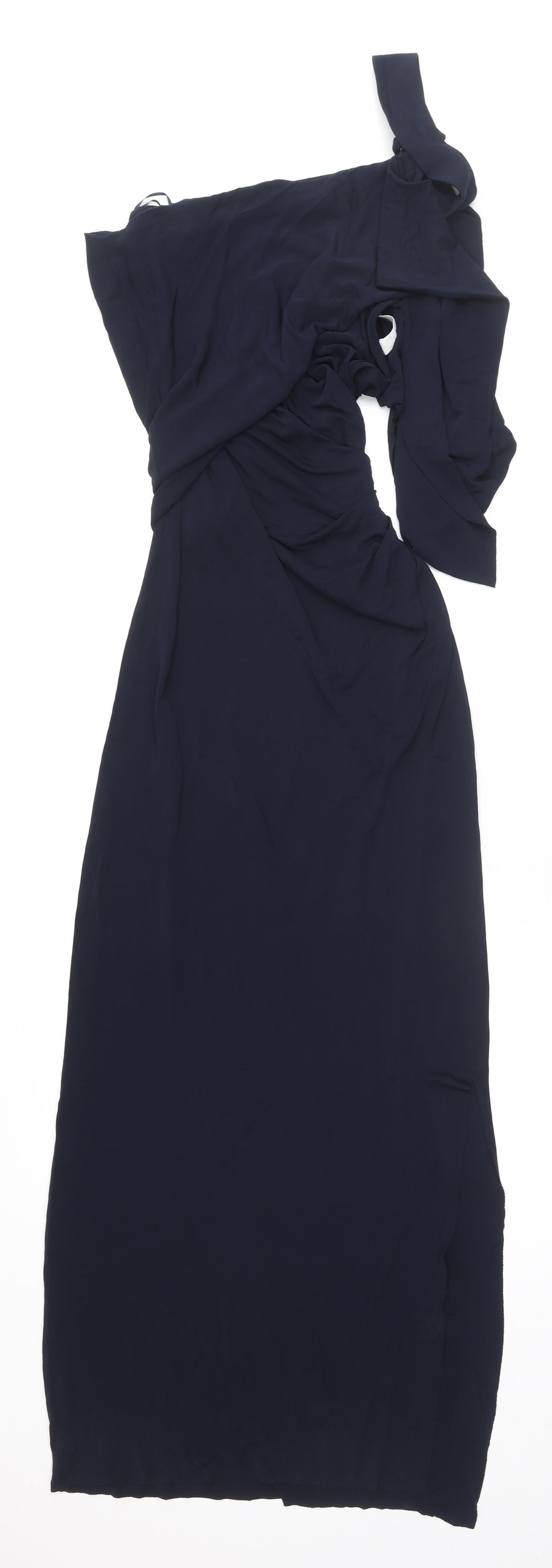 Zara Womens Blue Viscose Bodycon Size M One Shoulder Buckle