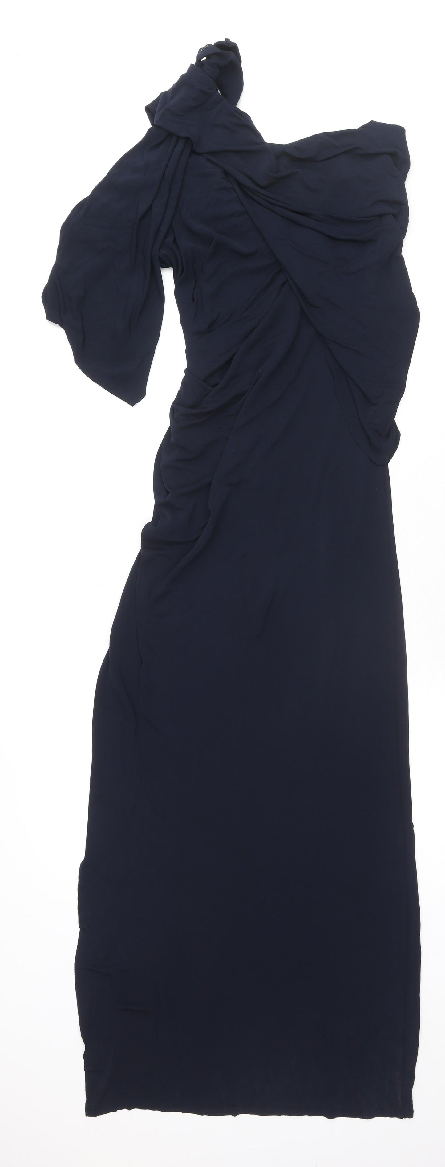 Zara Womens Blue Viscose Bodycon Size M One Shoulder Buckle