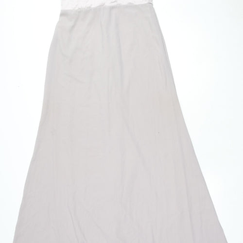 TFNC Womens Beige Polyester Ball Gown Size 12 Boat Neck Zip