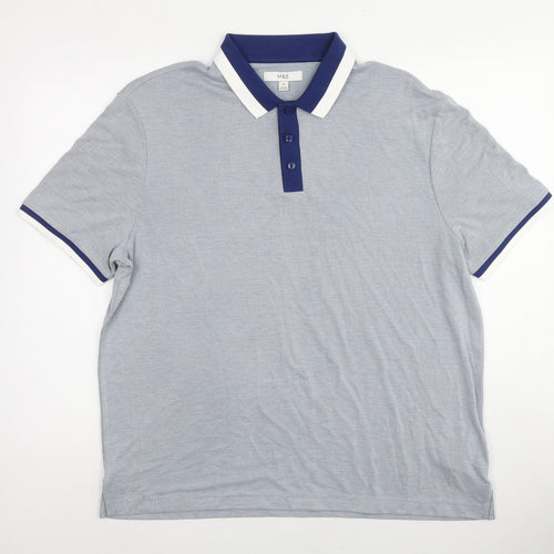 Marks and Spencer Mens Blue Geometric Modal Polo Size XL Collared Button