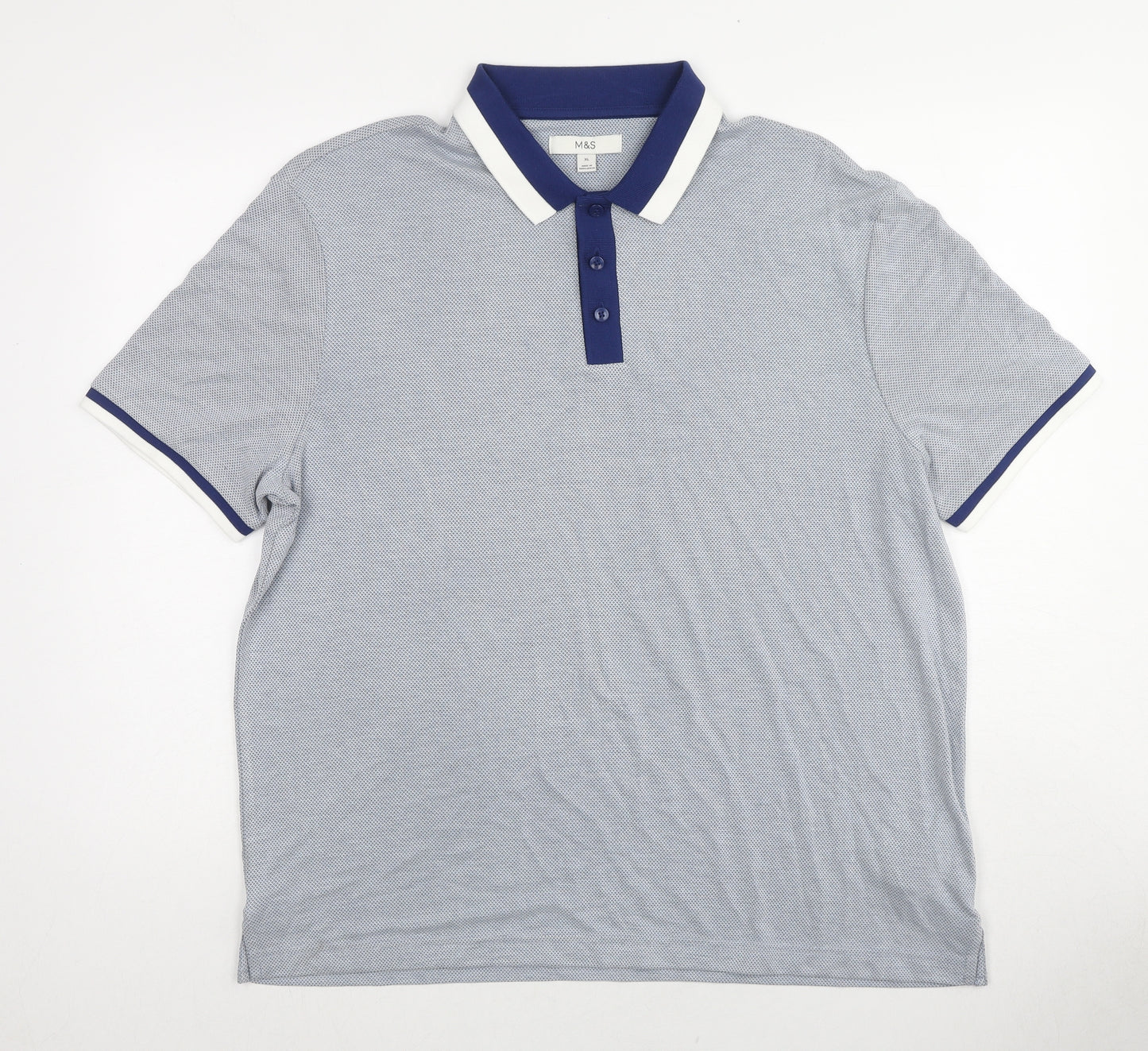 Marks and Spencer Mens Blue Geometric Modal Polo Size XL Collared Button