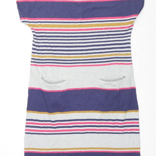 White Stuff Womens Multicoloured Striped Cotton T-Shirt Dress Size 14 Round Neck Pullover
