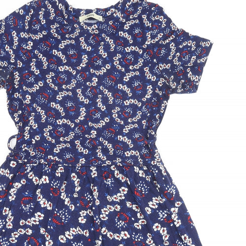 Oasis Womens Blue Geometric Viscose A-Line Size XS Round Neck Pullover