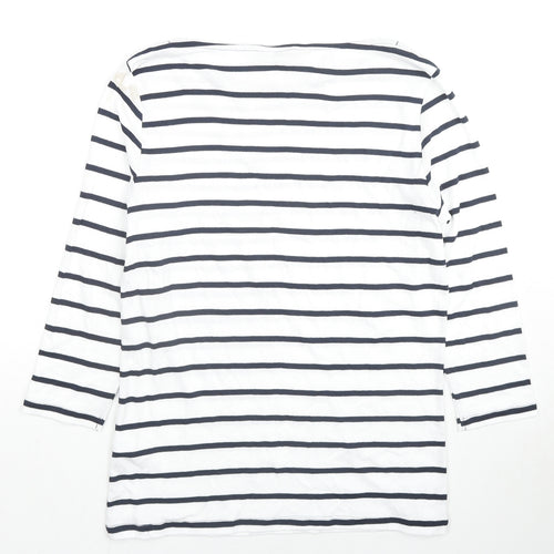 Marks and Spencer Womens White Striped Cotton Basic T-Shirt Size 14 Round Neck