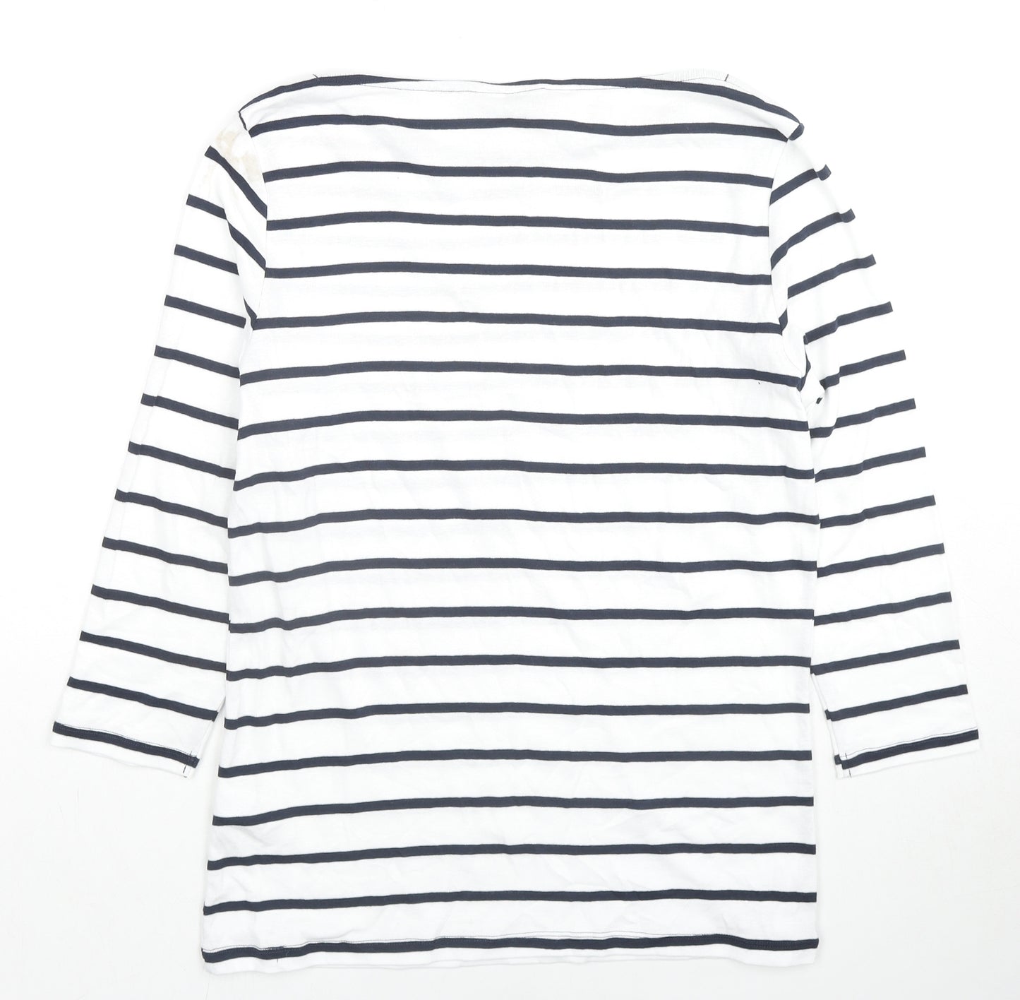Marks and Spencer Womens White Striped Cotton Basic T-Shirt Size 14 Round Neck