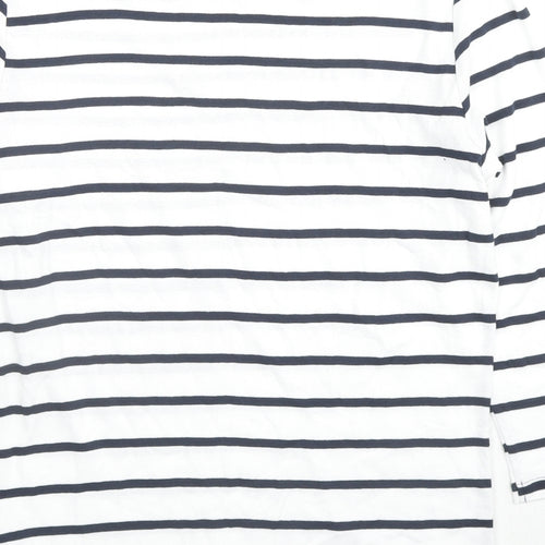 Marks and Spencer Womens White Striped Cotton Basic T-Shirt Size 14 Round Neck