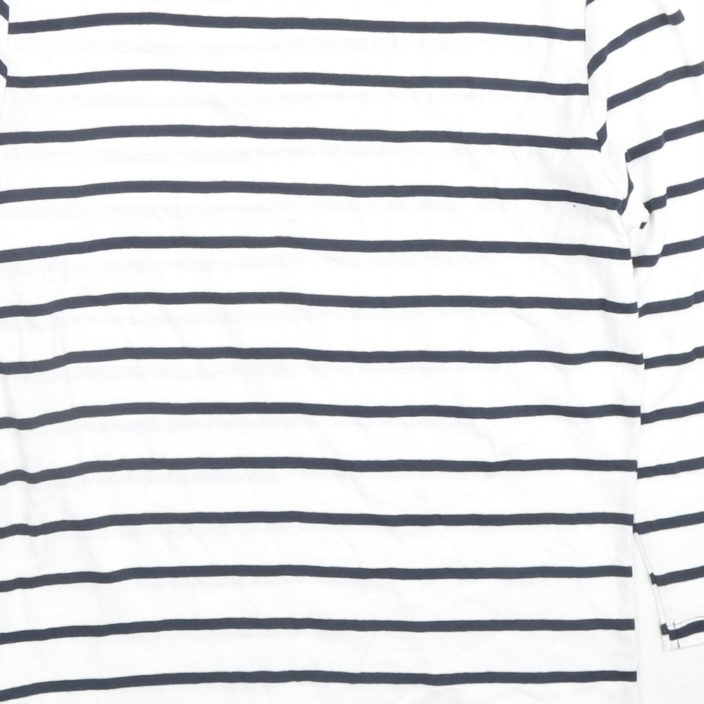 Marks and Spencer Womens White Striped Cotton Basic T-Shirt Size 14 Round Neck