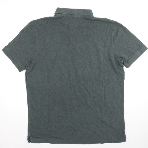 Marks and Spencer Mens Green Cotton Polo Size L Collared Button