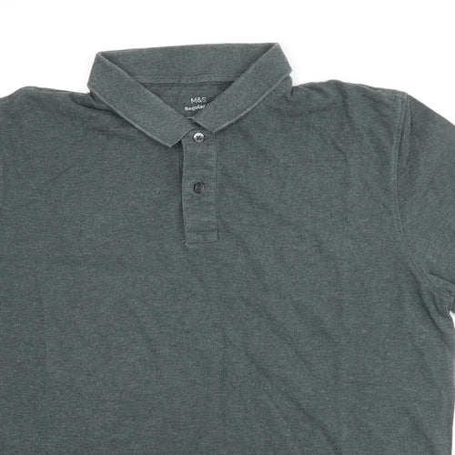 Marks and Spencer Mens Green Cotton Polo Size L Collared Button
