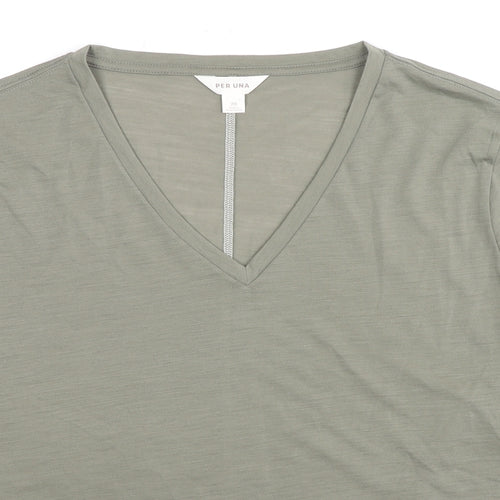 Per Una Womens Green Polyester Basic T-Shirt Size 20 V-Neck - Stitching Detail