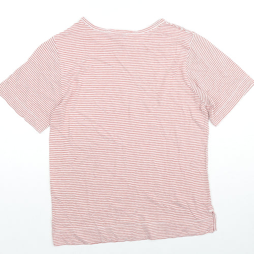 Marks and Spencer Womens Red Striped Modal Basic T-Shirt Size 8 Round Neck