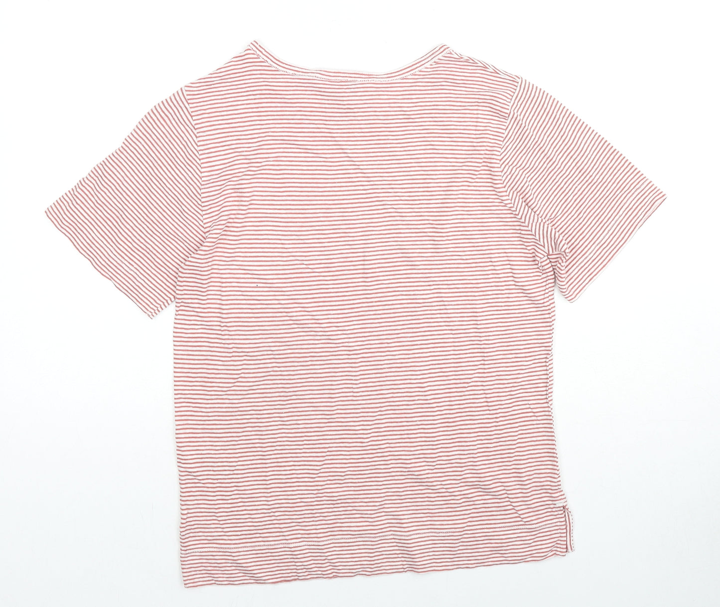 Marks and Spencer Womens Red Striped Modal Basic T-Shirt Size 8 Round Neck