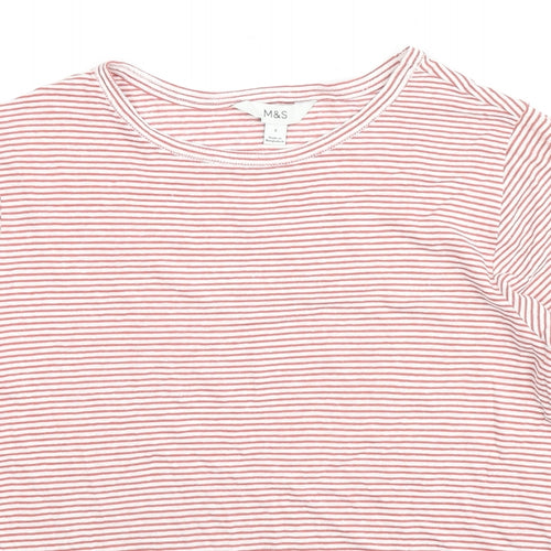 Marks and Spencer Womens Red Striped Modal Basic T-Shirt Size 8 Round Neck