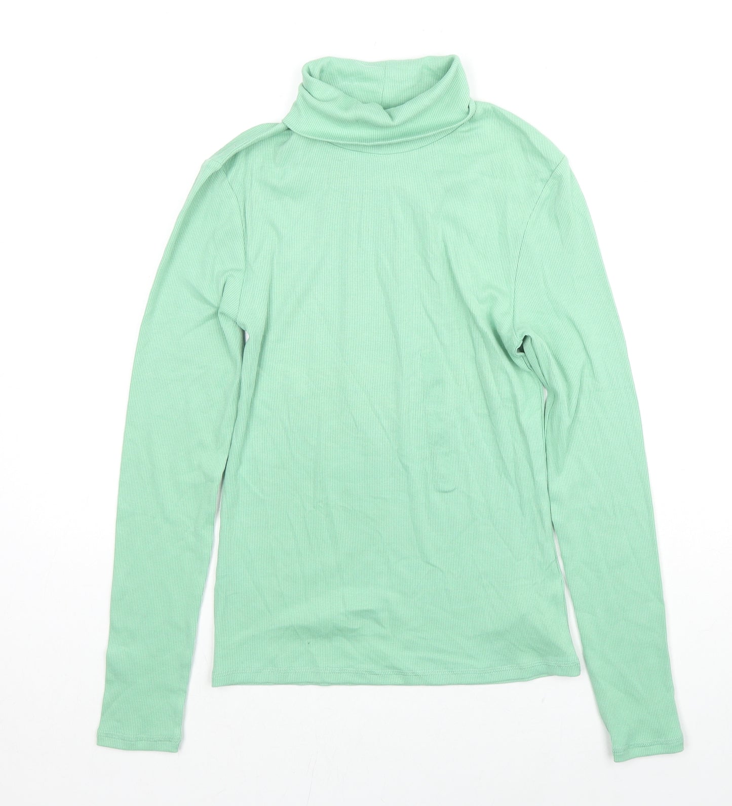 Marks and Spencer Womens Green Roll Neck Cotton Pullover Jumper Size 8