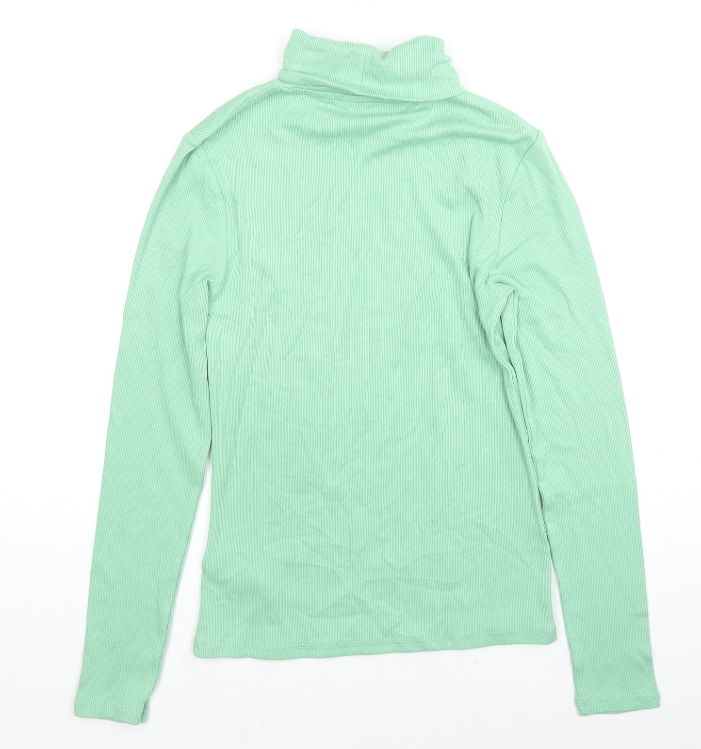 Marks and Spencer Womens Green Roll Neck Cotton Pullover Jumper Size 8