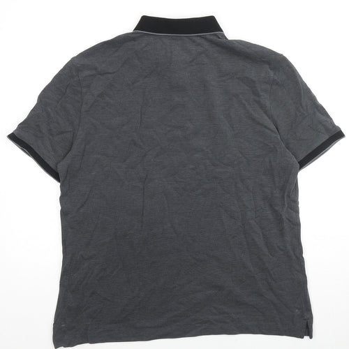 Marks and Spencer Mens Grey Cotton Polo Size L Collared Button