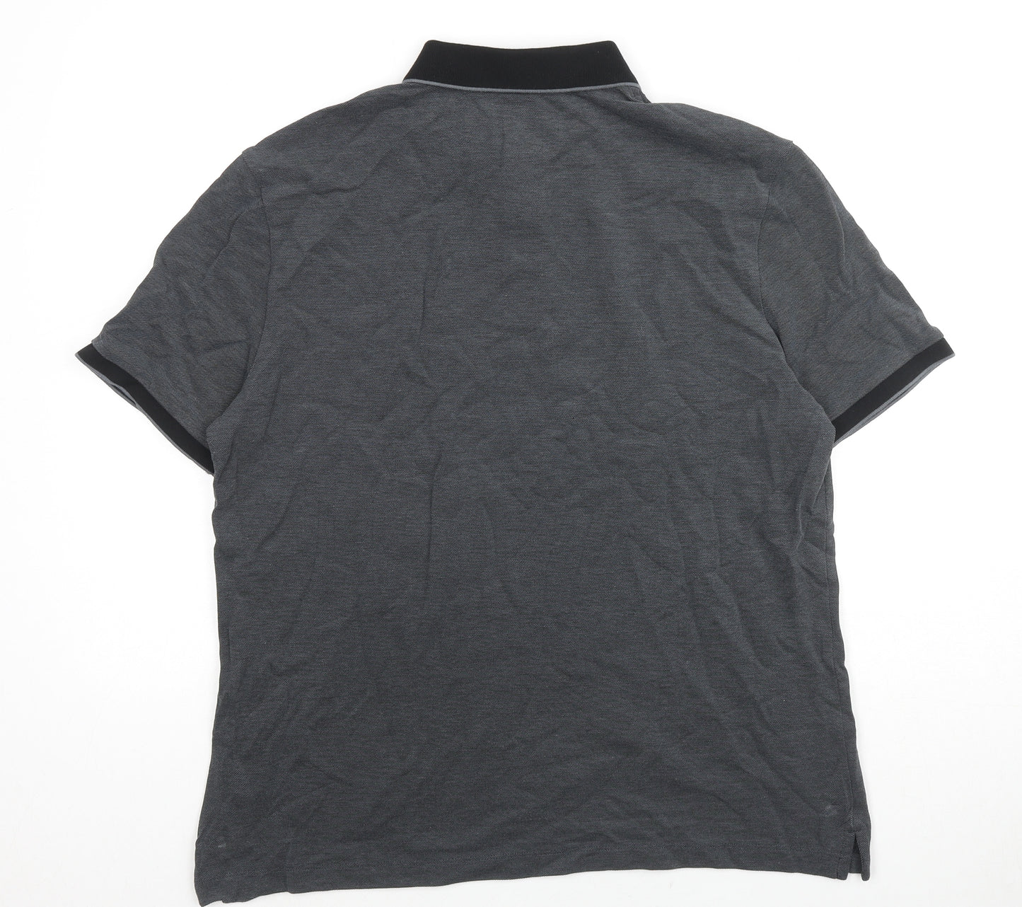 Marks and Spencer Mens Grey Cotton Polo Size L Collared Button