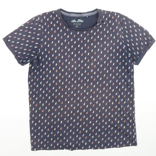 Sfera Mens Blue Geometric Cotton T-Shirt Size M Round Neck - Ice Lolly Print