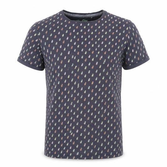 Front view of Sfera men’s blue geometric cotton t-shirt, size M, round neck - ice lolly print