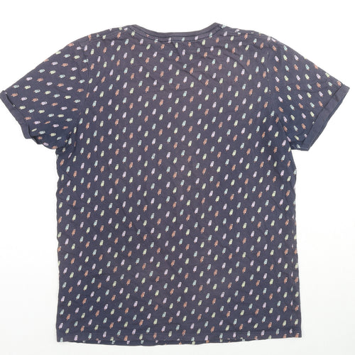 Sfera Mens Blue Geometric Cotton T-Shirt Size M Round Neck - Ice Lolly Print