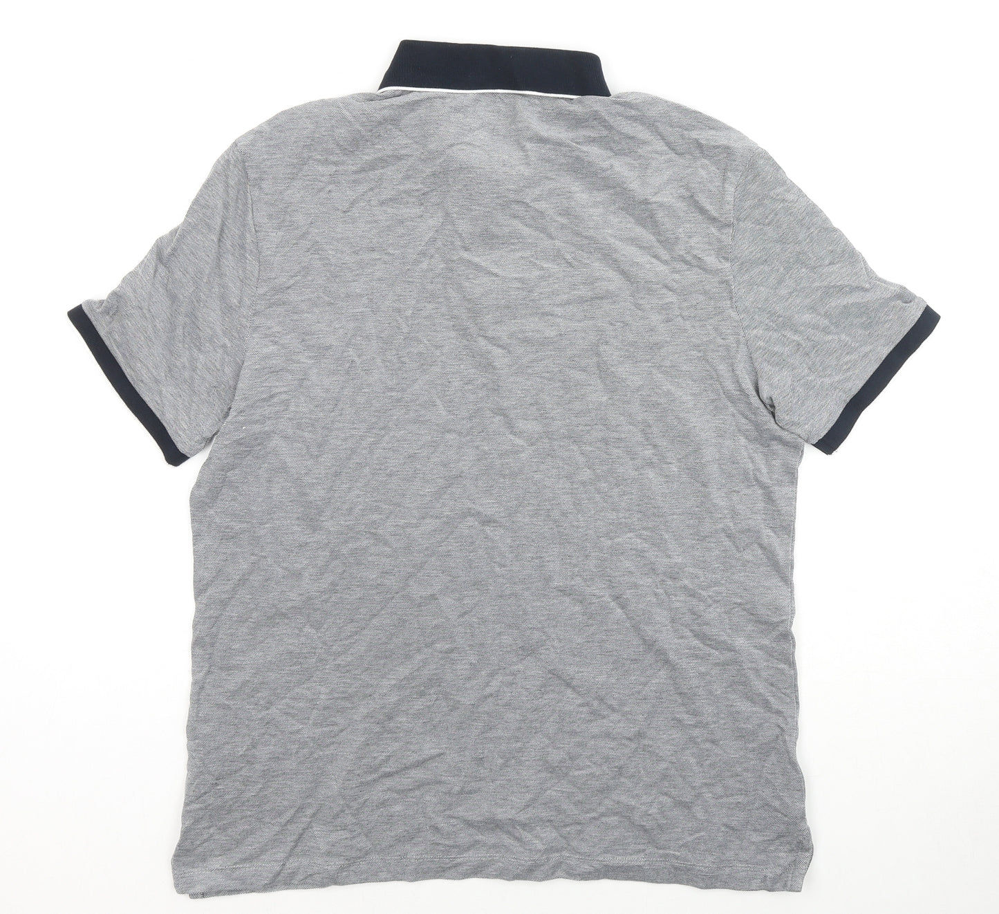 Marks and Spencer Mens Grey Cotton Polo Size L Collared Button
