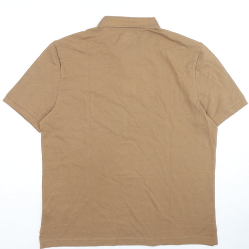 Marks and Spencer Mens Brown Cotton Polo Size L Collared Button