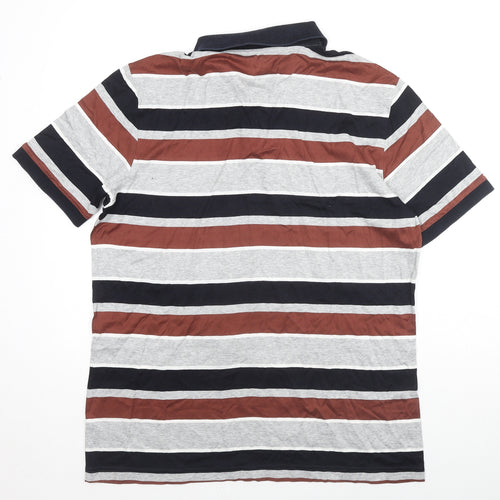 Marks and Spencer Mens Multicoloured Striped Cotton Polo Size L Collared Button