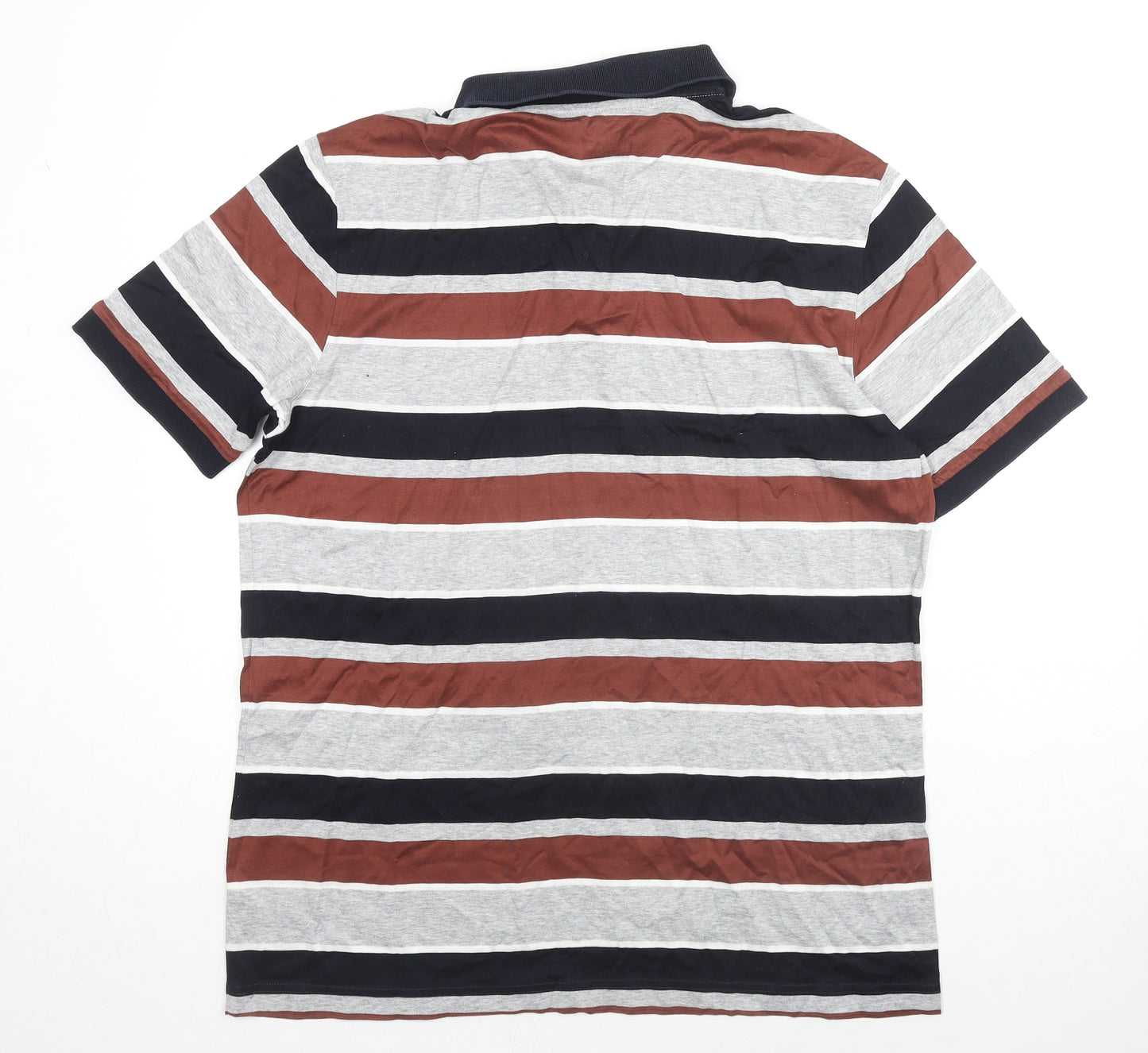 Marks and Spencer Mens Multicoloured Striped Cotton Polo Size L Collared Button