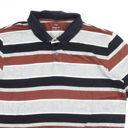 Marks and Spencer Mens Multicoloured Striped Cotton Polo Size L Collared Button
