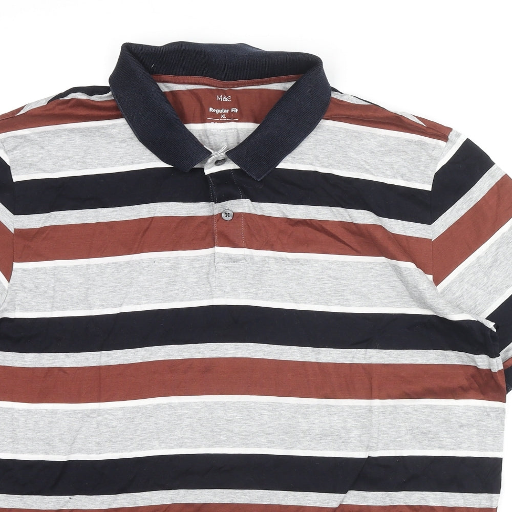 Marks and Spencer Mens Multicoloured Striped Cotton Polo Size L Collared Button