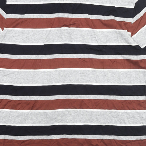 Marks and Spencer Mens Multicoloured Striped Cotton Polo Size L Collared Button