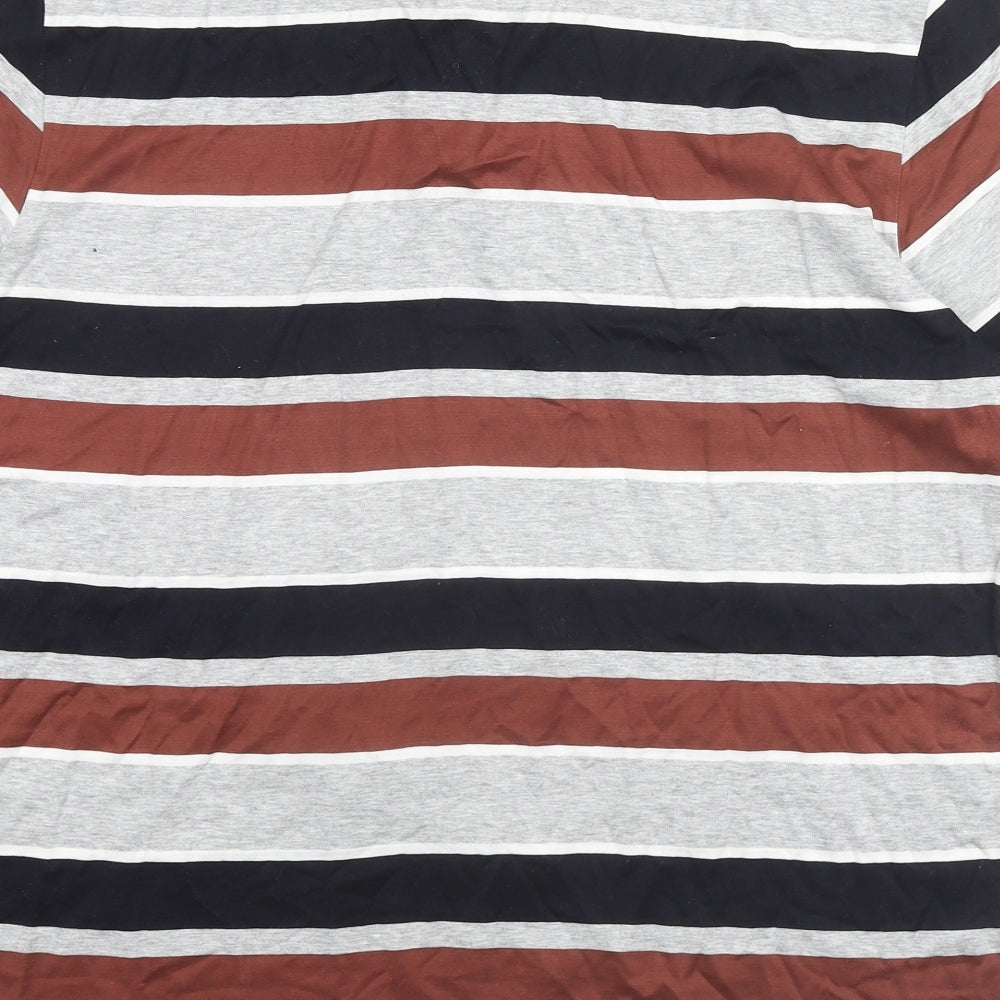 Marks and Spencer Mens Multicoloured Striped Cotton Polo Size L Collared Button